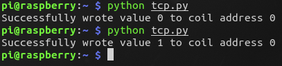 Demonstration of the Python code to perform a Modbus TCP write to a slave