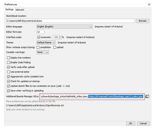 Arduino IDE Preferences - adding boards manager URL