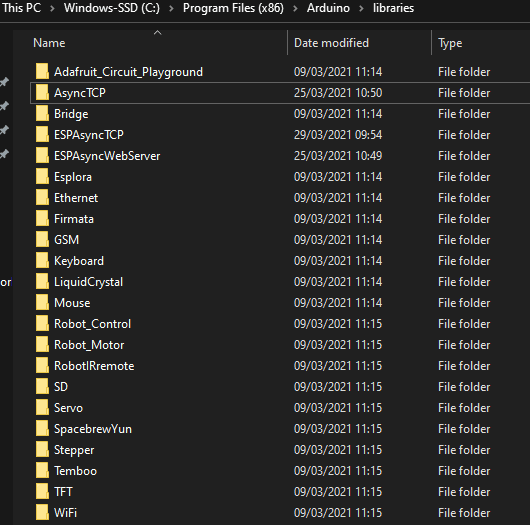 Arduino IDE’s installation libraries