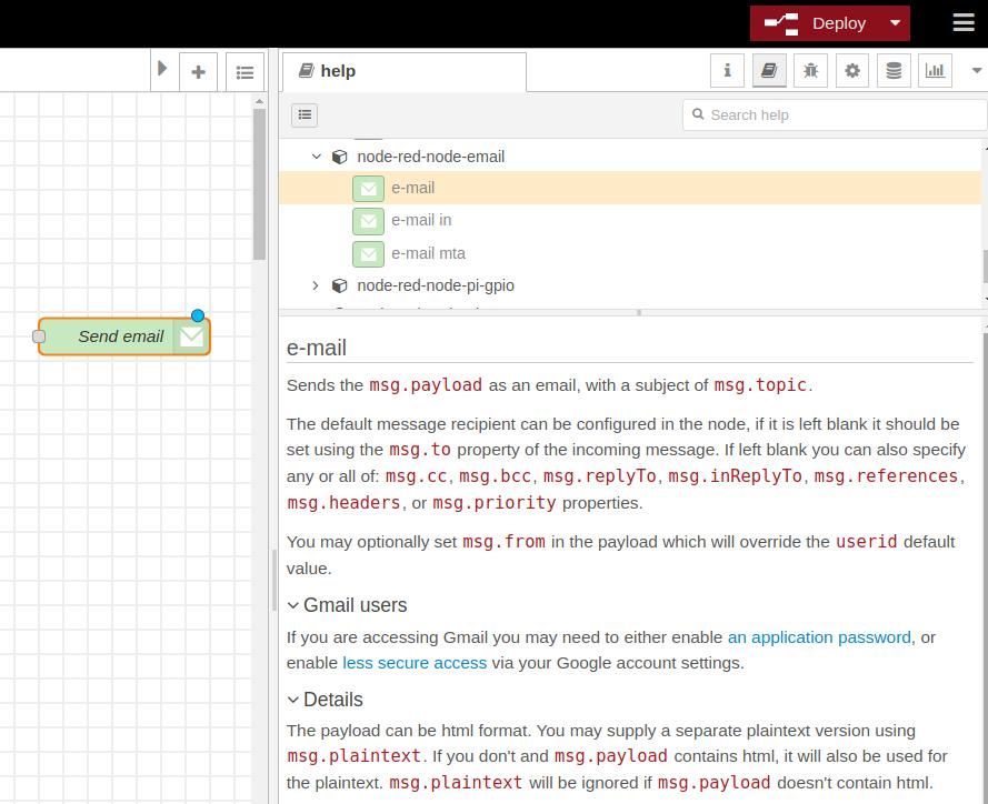 Email node - Node-RED tutorial: How to send Emails using Raspberry PLC