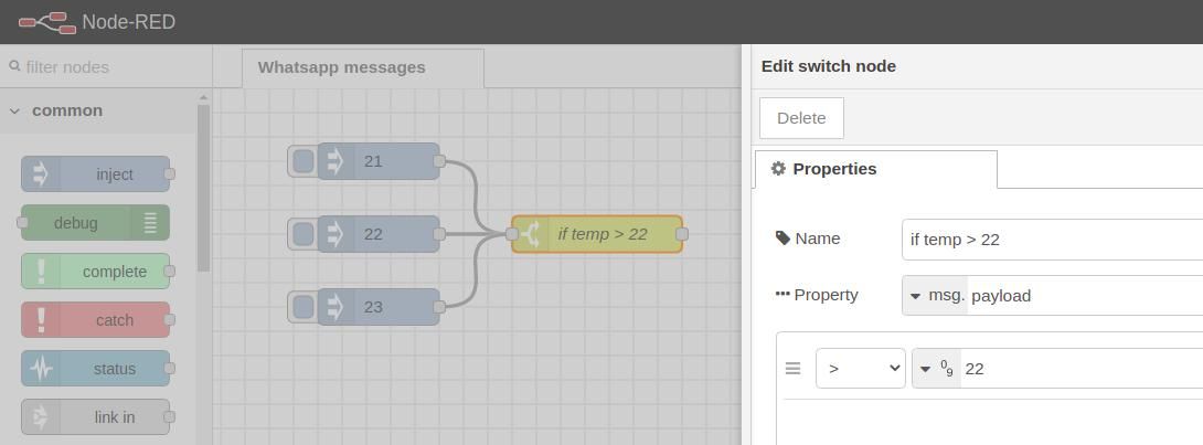 Obtención de entradas paso 6 - Tutorial de Node-RED: Cómo enviar mensajes de WhatsApp con un PLC Raspberry industrial