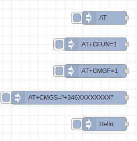 Add 5 inject nodes - Node-RED Tutorial: How to send AT commands with Raspberry PLC