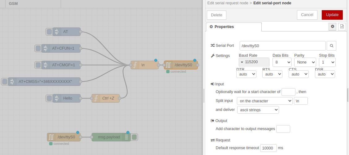 Editar el nodo del puerto serie - Tutorial de Node-RED: Cómo enviar comandos AT con el PLC Raspberry