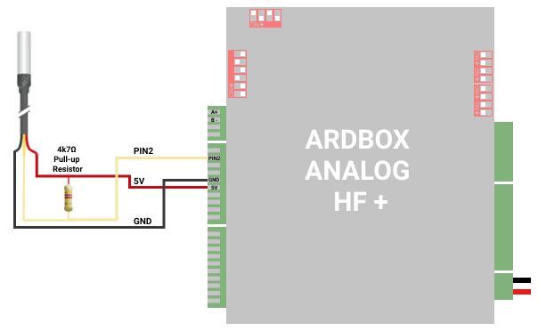 Conexiones a Ardbox Analógico HF+ - Cómo conectar el sensor de temperatura Dallas DS18B20 al PLC Arduino