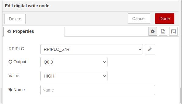 Nodo de escritura digital - Tutorial de Node-RED: Cómo configurar las salidas digitales en el PLC de Raspberry