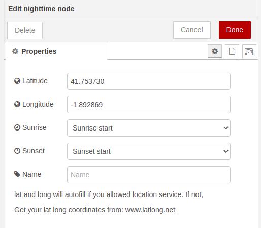 Editar nighttime node - Node-red Tutorial