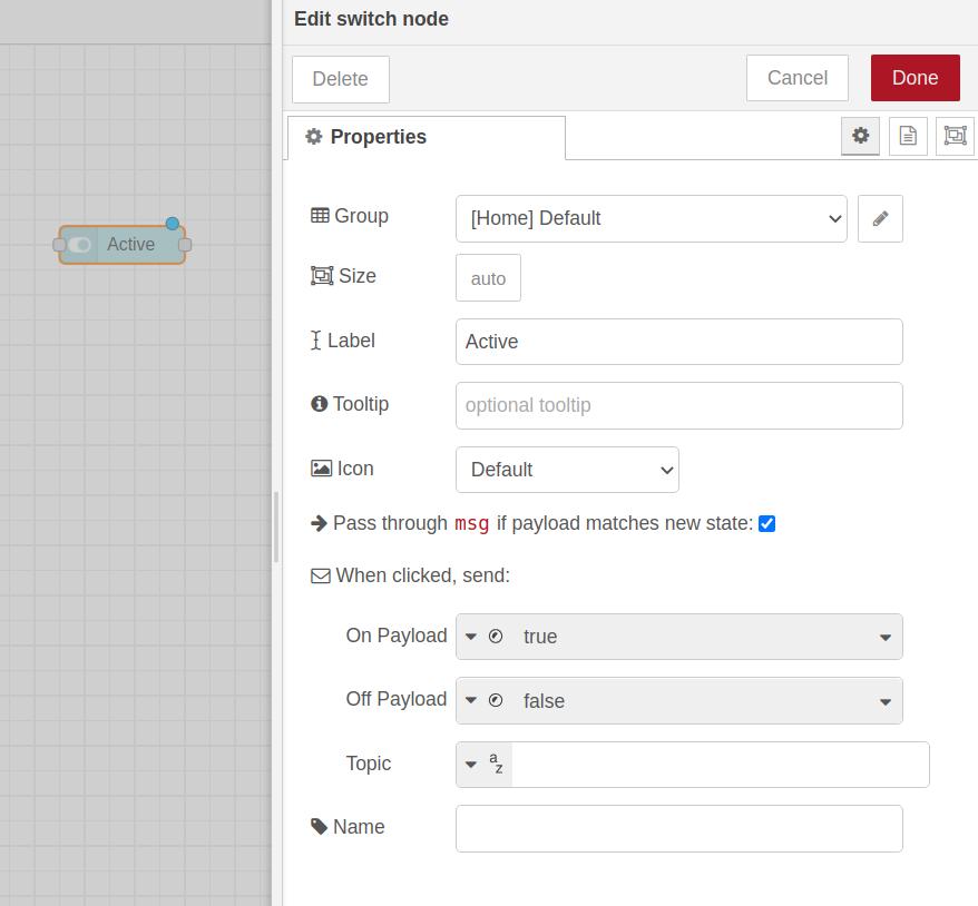 Añadir un nodo de conmutación Dashboard - flujo Node-RED - Ejemplo Node-RED: Cómo establecer una cuenta atrás en el PLC de Raspberry