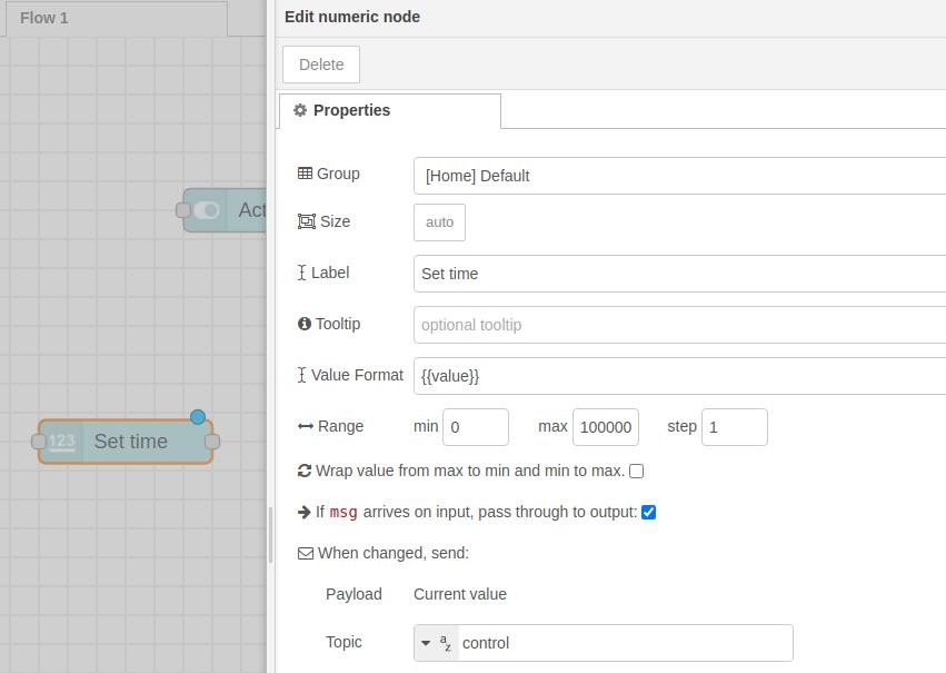 Numeric dashboard node - Node-RED flow - Node-RED Example: How to set a countdown on Raspberry PLC