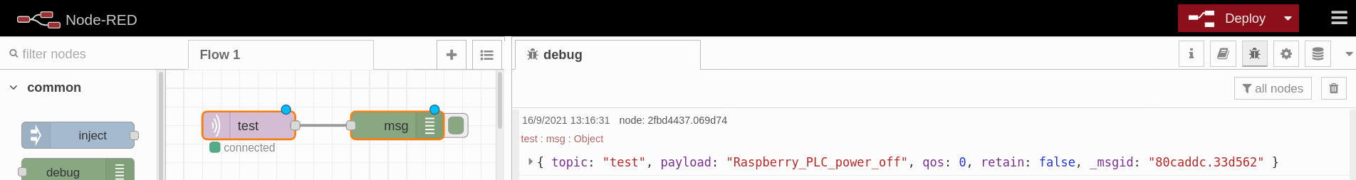 debug - Servidor MQTT: PC (Localhost) - Cómo enviar un mensaje de advertencia cuando el PLC Raspberry está apagado