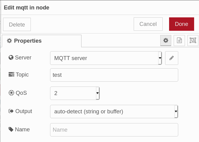 Propiedades - Editar mqtt en el nodo - Servidor MQTT: PC (Localhost) - Cómo enviar un mensaje de advertencia cuando el PLC Raspberry está apagado