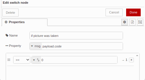 if picture was taken - Edit switch node - Node-RED & Raspberry tutorial: How to capture data from sensor