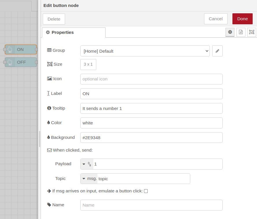 Adding a button node to the flow - Node-RED Dashboard example - Node-RED Dashboard Example with Raspberry Pi based PLC