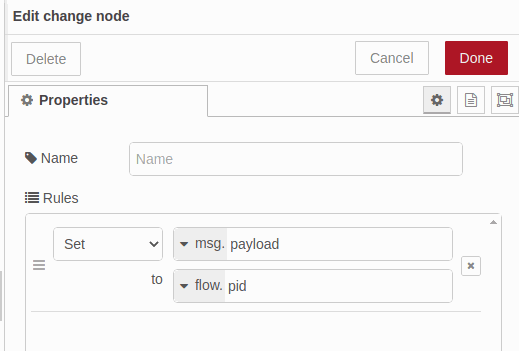 Set msg.payload to flow.pid - Getting the weight value - Node-RED & Raspberry Pi tutorial: How to capture data from the sensor