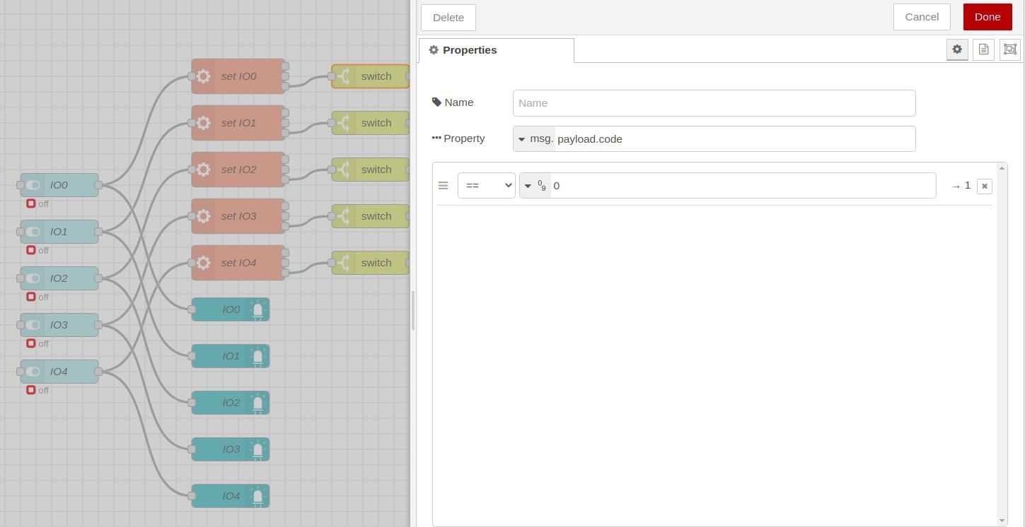 Connect a switch node from the Return code output - Node-RED & 7&quot; Panel PC tutorial: How to test inputs and outputs