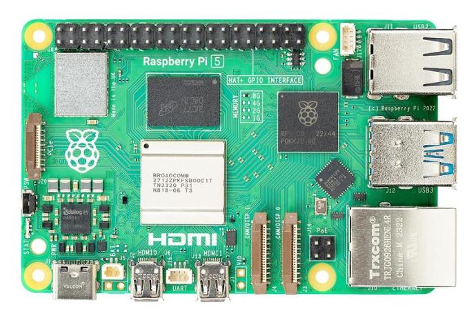 View of the new Raspberry Pi 5 board
