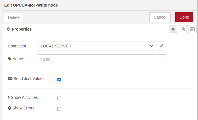 Write node configuration