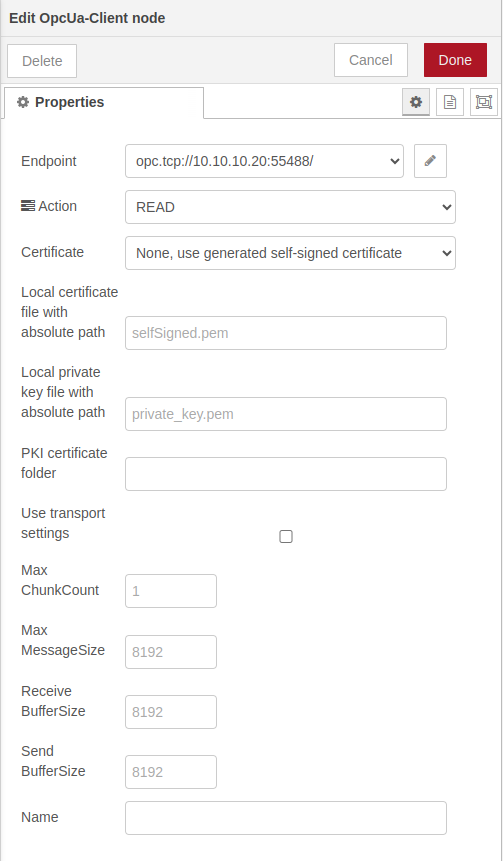 Client node configuration