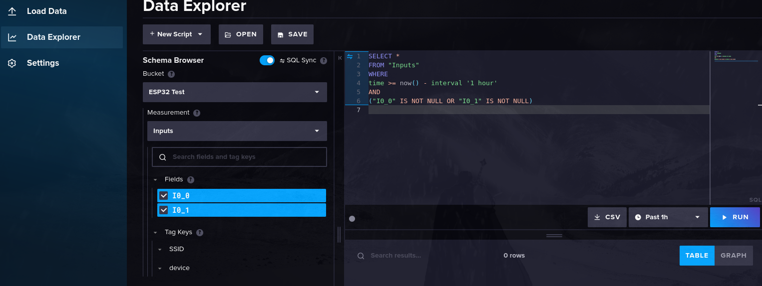 Image showing the Data Explore window and the SQL code