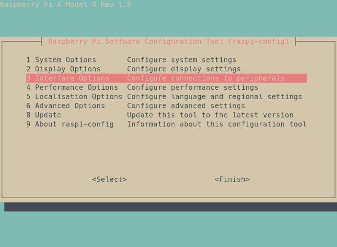 Raspberry Pi configuration tool interface options highlighted