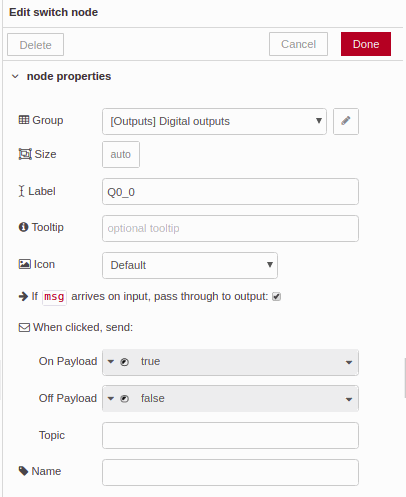 Digital Inputs - Edit Switch node - Chapter 3 - Develop your SCADA application based on Node-RED Digital Inputs - Edit Switch node - Chapter 3 - Develop your SCADA application based on Node-RED