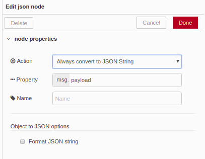 Edit json node - Chapter 3 - Develop your SCADA application based on Node-RED