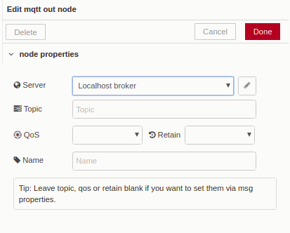 Edit mqtt out node - Chapter 3 - Develop your SCADA application based on Node-RED Edit mqtt out node - Chapter 3 - Develop your SCADA application based on Node-RED
