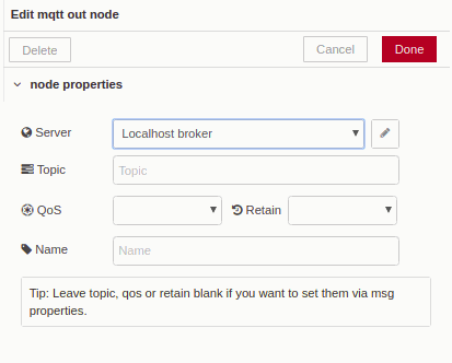 Edit mqtt out node - Chapter 3 - Develop your SCADA application based on Node-RED