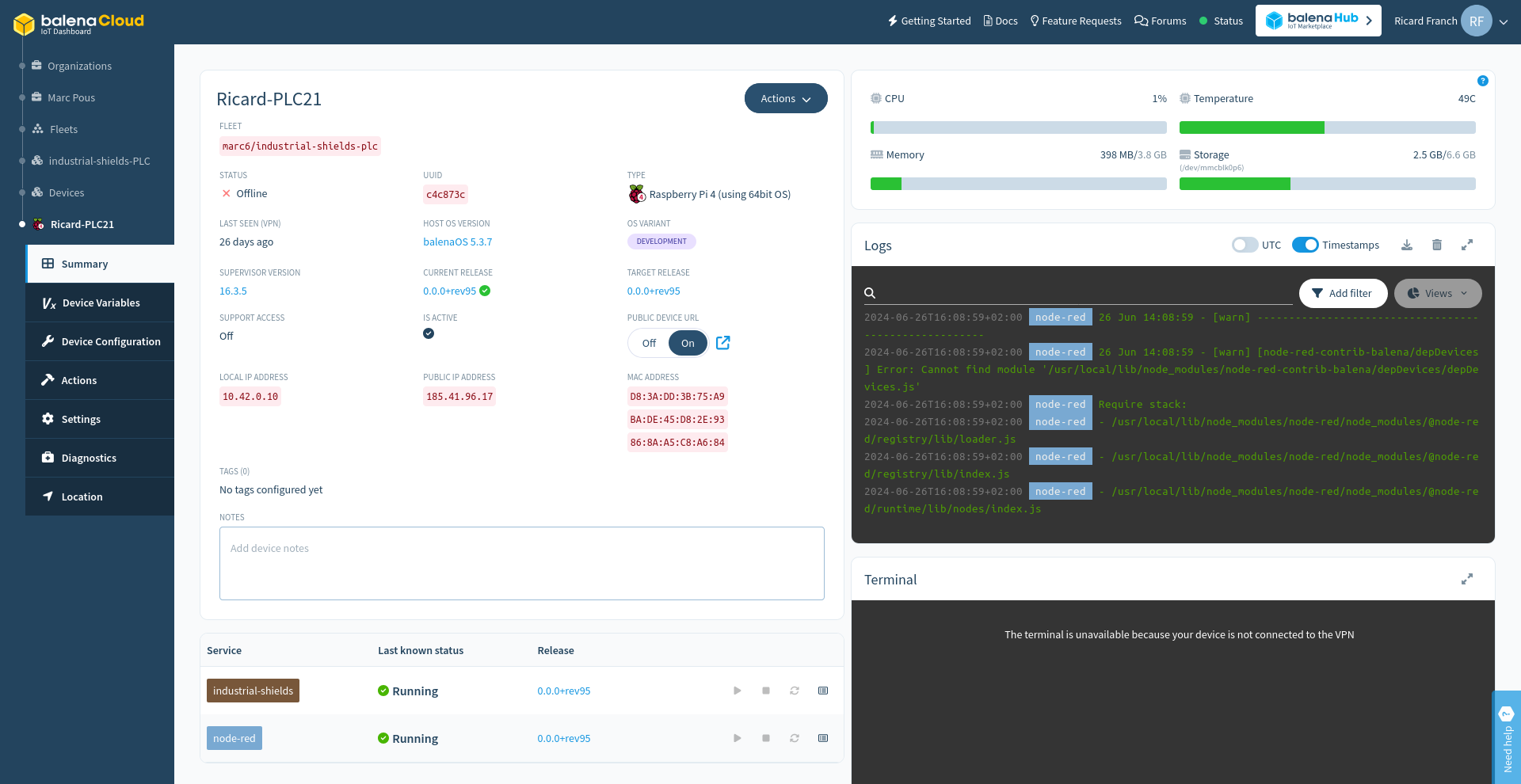 BalenaCloud dashboard