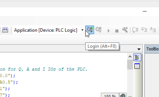 Example to log in the PLC using Login button