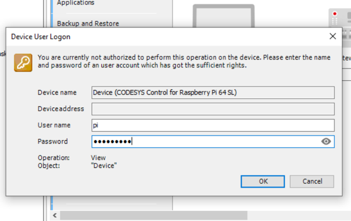 Add the username to be able to connect to the Raspberry