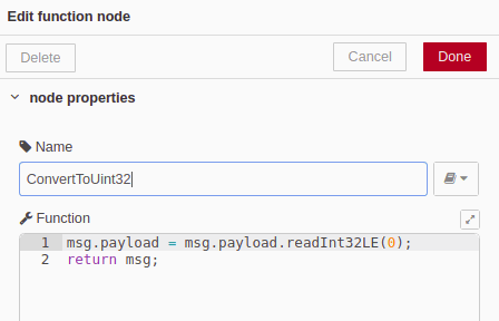 Edit function node 3 - Chapter 4 - Develop your SCADA Application on Node-RED