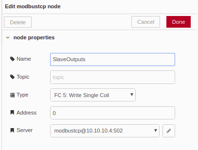 Modbus IP Server to node - Edit change node - Chapter 5 - Develop your SCADA Application on Node-RED