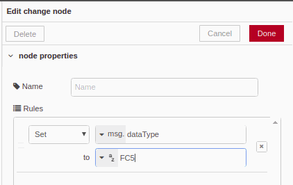 Switches - Edit change node - Chapter 5 - Develop your SCADA Application on Node-RED