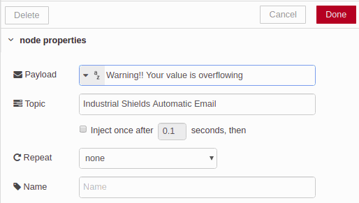 Node properties - Chapter 7 - Develop your SCADA Application based on NodeRED