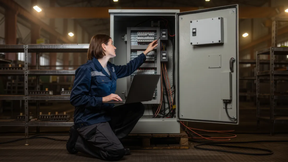Ardbox Q for system integrators System integrator programming an industrial control cabinet from a laptop