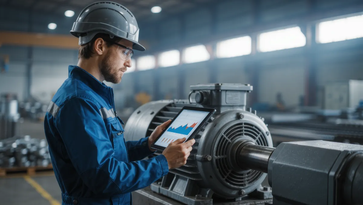 Ardbox Q for predictive maintenance Maintenance engineer checking electric motor condition data on a tablet