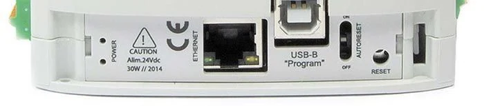 M-Duino PLC front panel with the Ethernet port used for Modbus TCP