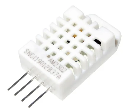 DHT22 (AM2302) temperature and humidity sensor in its white case with four pins