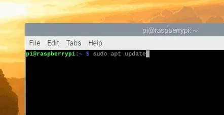 Raspberry Pi terminal running sudo apt update