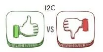 Thumb up and thumb down icons for the advantages and limits of I2C