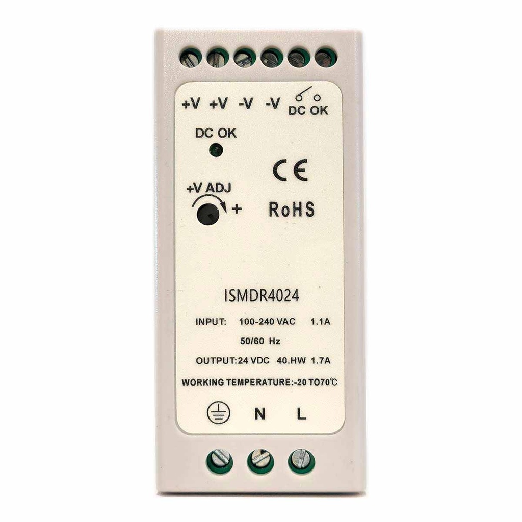 Din RAIL Power Supply, ac-dc, 40W, 1 Output at 24Vdc