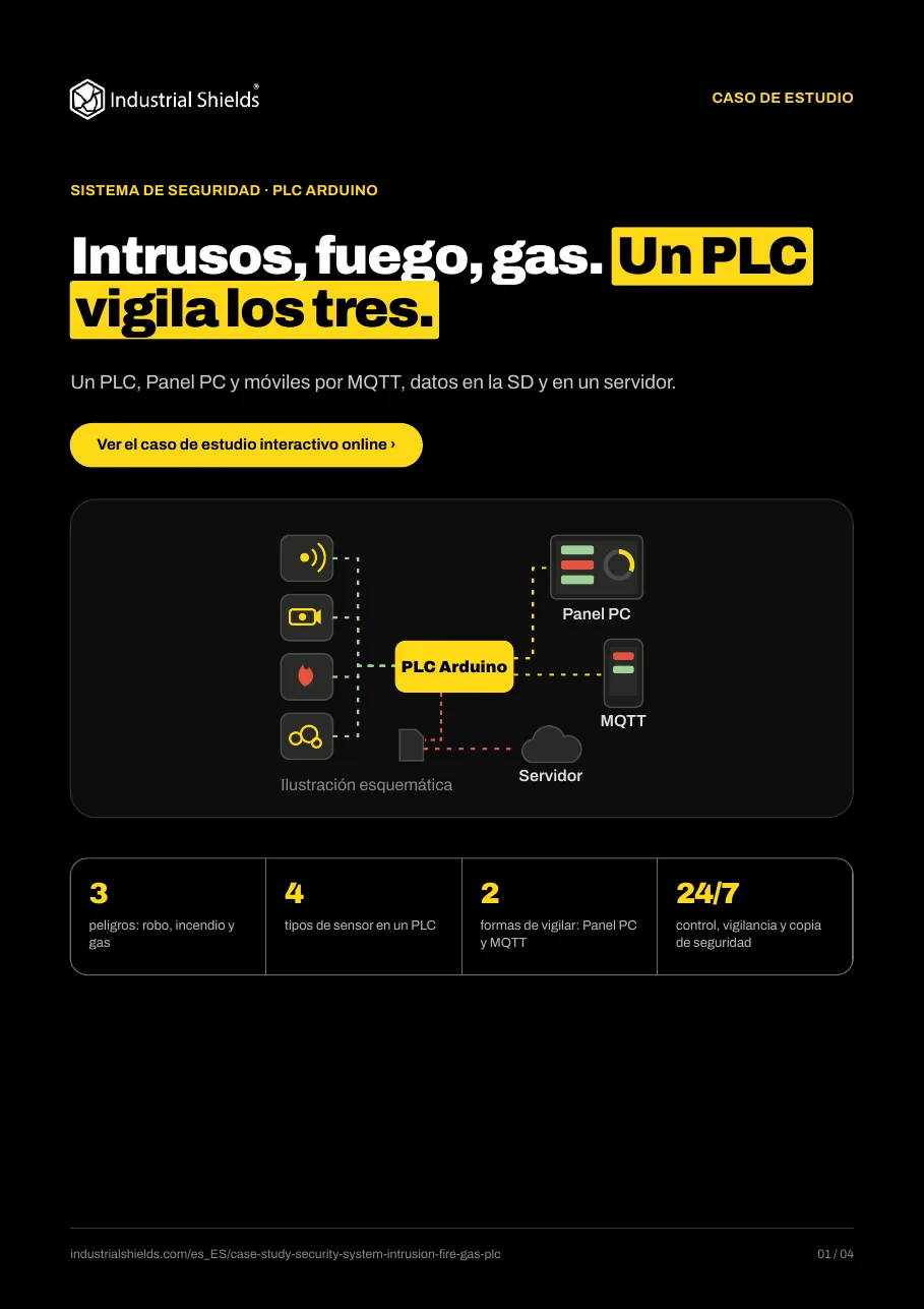 Caso de estudio: vigilancia de intrusión, incendio y gas con un PLC Arduino, Panel PC y MQTT